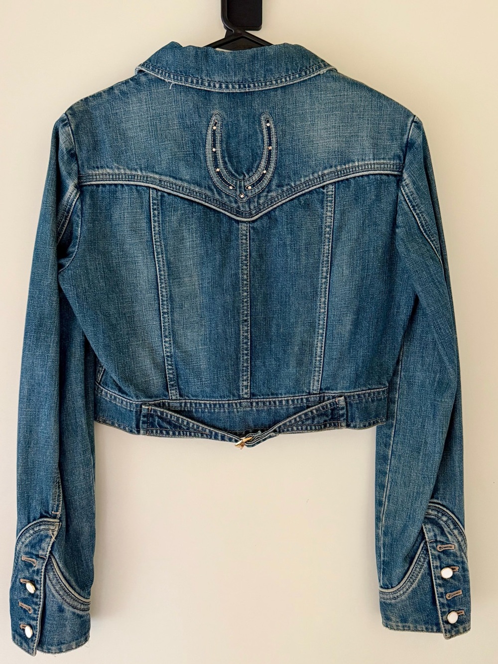 Rare Escada Sport Archive Crop Denim Jacket Rhinestone Horseshoe Y2K EU 36 US 4